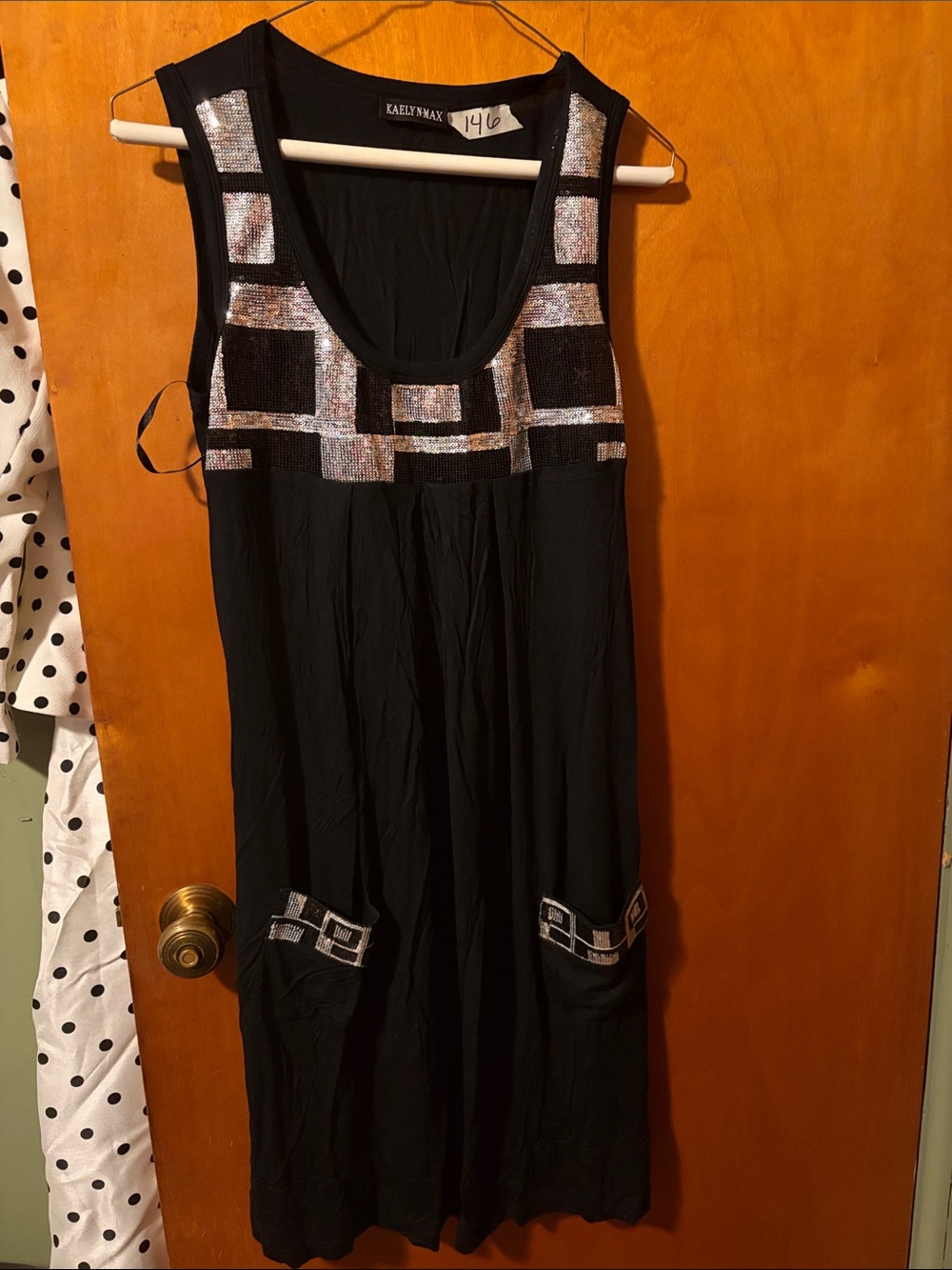 Black Sleeveless Sequin Trim Dress